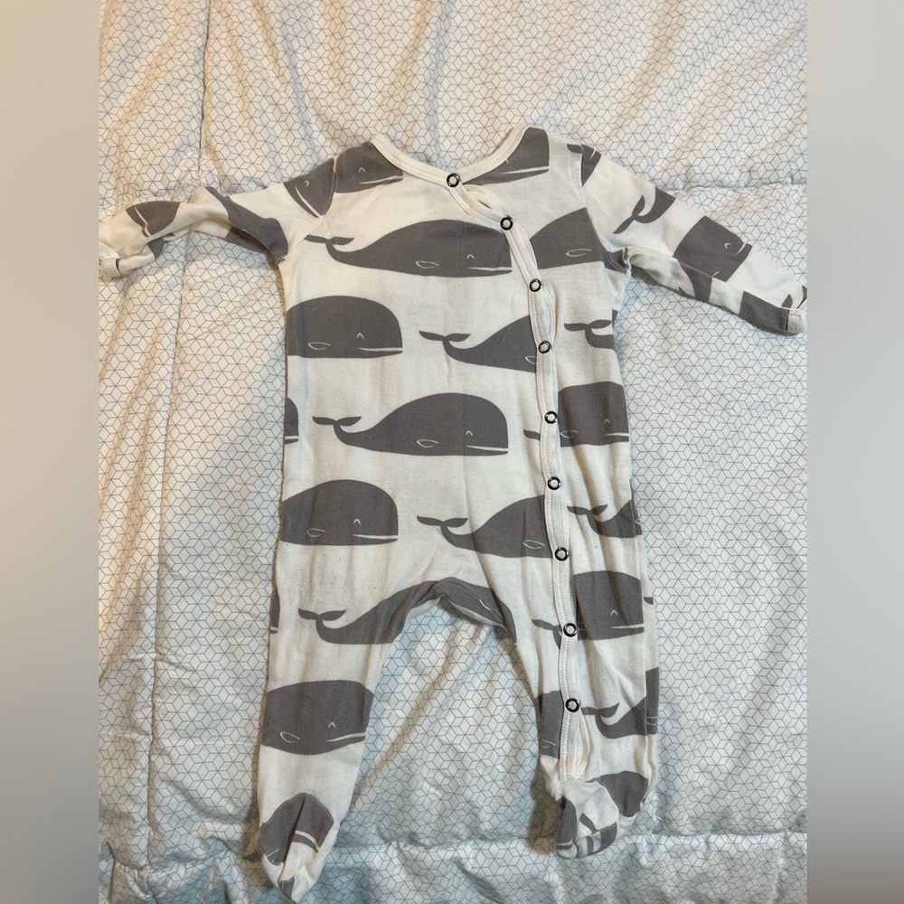 Milkbarn: whales cotton snap footed romper